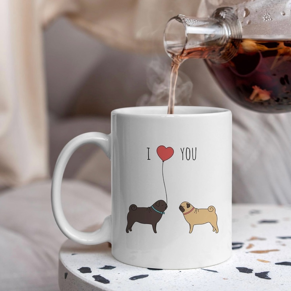 I Love You Dog Mug - White pug - Picture 3 of 5